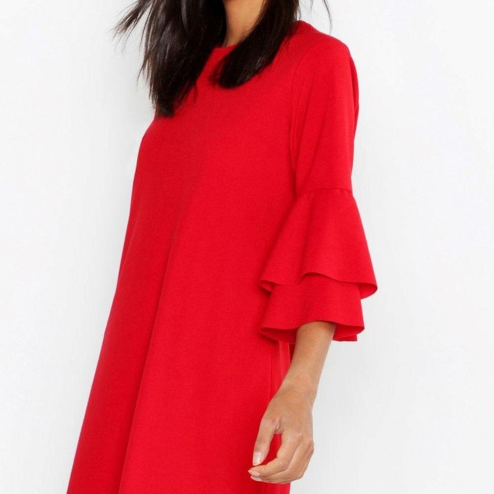 Boohoo Red Flutter Sleeved Dress